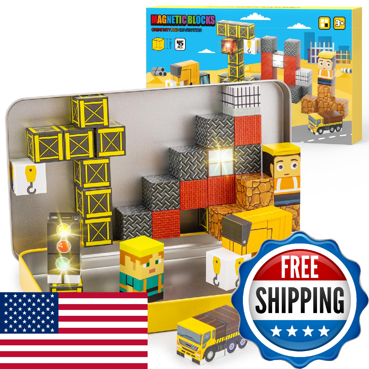 Aywewii Travel Magnetic Blocks 45 PCS Travel Toys for Kids Ages 3-5, Magnet Buil