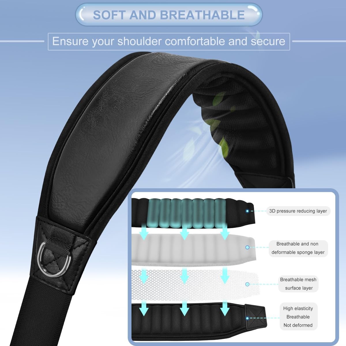 77" Shoulder Strap with Neoprene Thick Padded, Universal Bag Strap with Doubl...