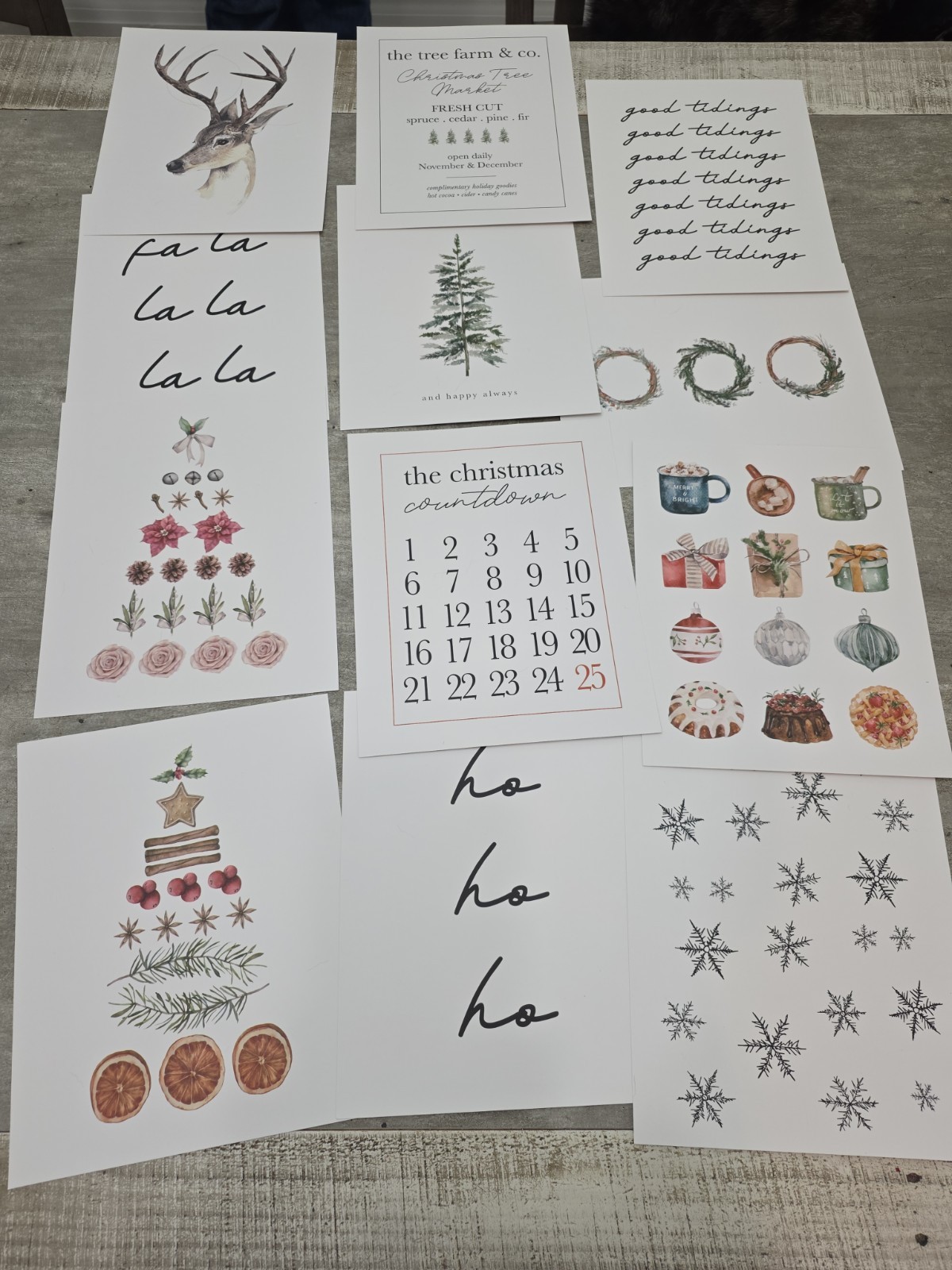12 Christmas Wall Art Prints Thick Paper 8 x 10 inch Classy Timeless Trees Gifts