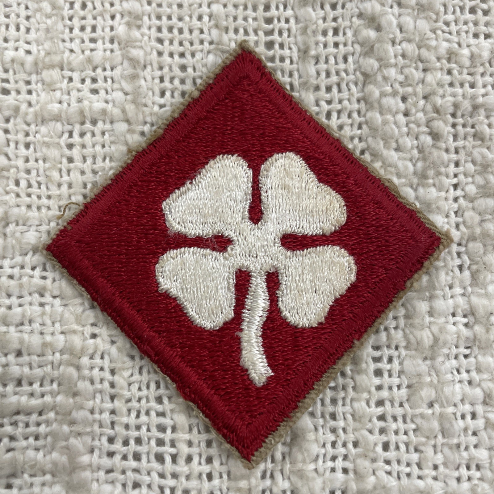 Vintage 4th Army WWII US Military White on Red Cloverleaf SSI Patch