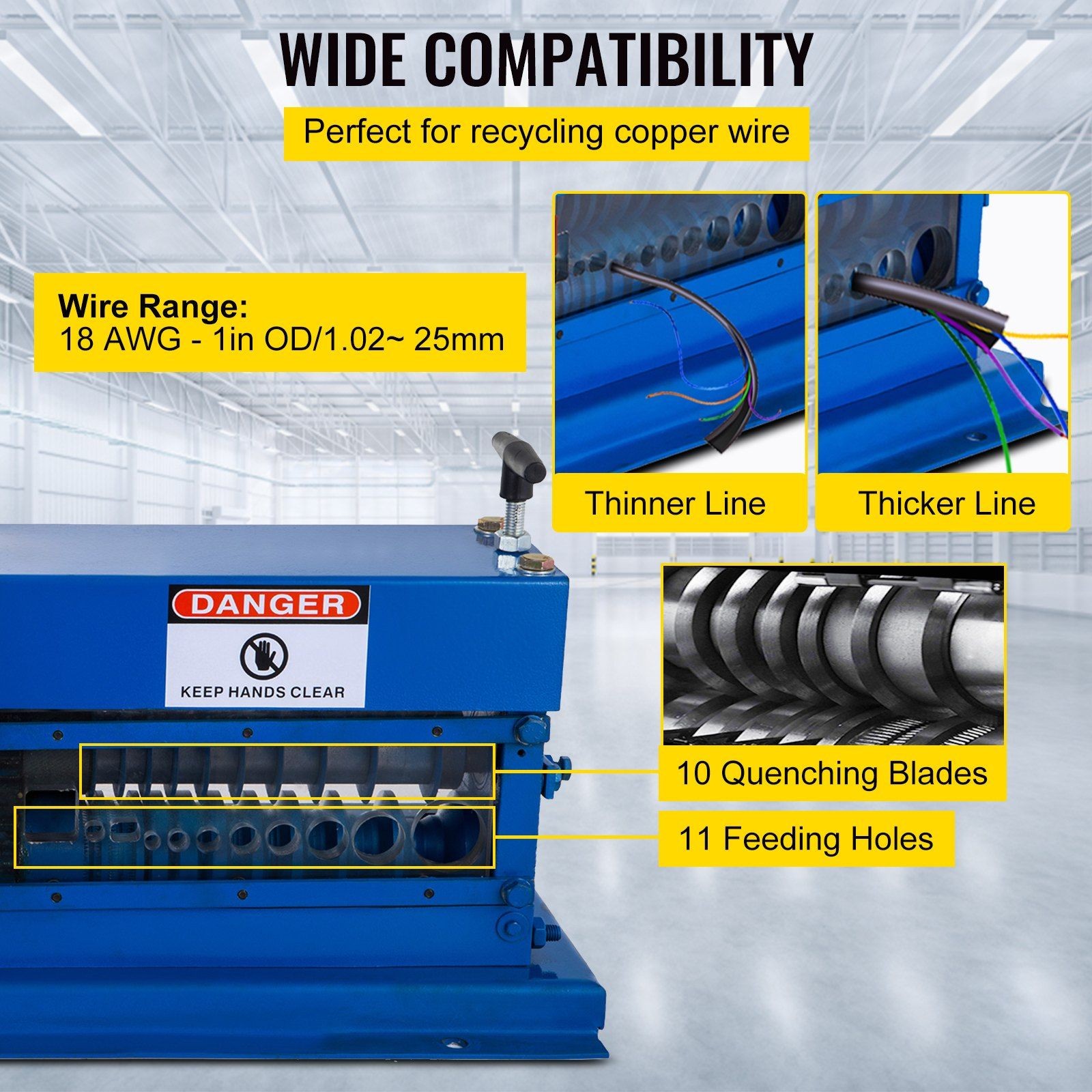 Rugged Wire Stripping Machine 11 Channels 370W 1" OD 75ft/min
