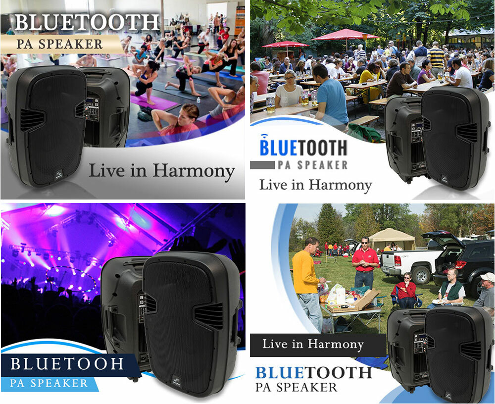 Harmony Audio 15" Bluetooth Powered PA Speaker with Tripod Stand