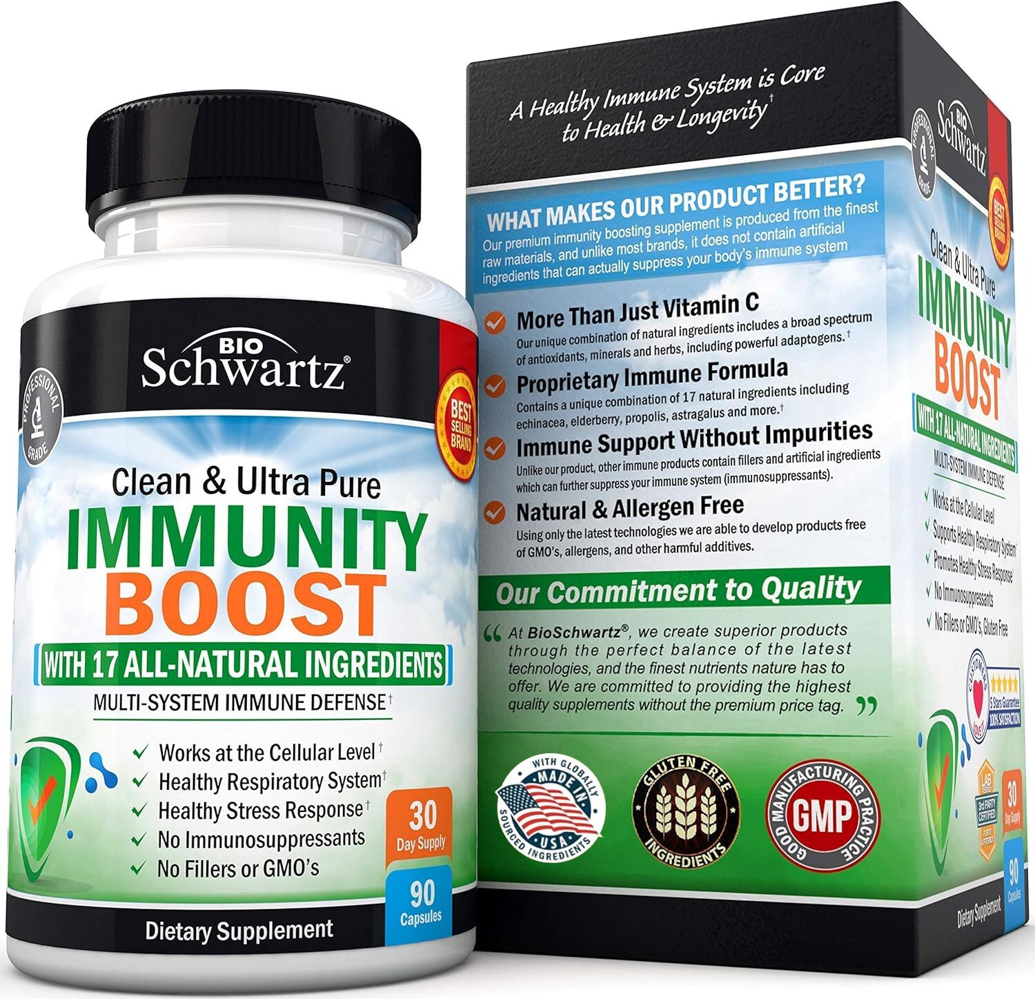 Immune Support Supplement with Vitamin C 1000mg Zinc Elderberry Extract, 90 ct