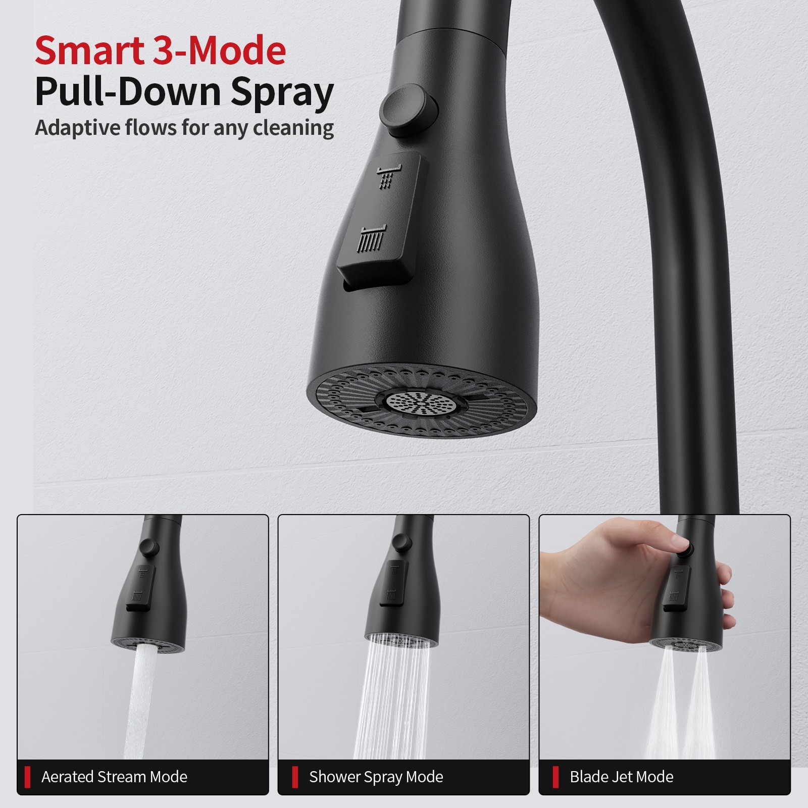 Black 3-function Pull-down Rain Kitchen Faucet