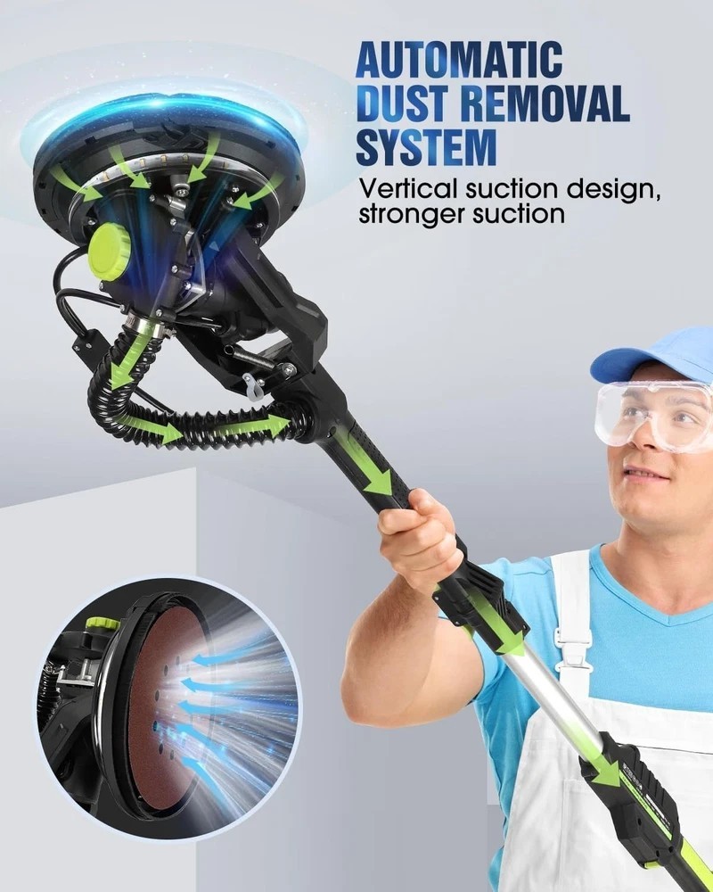 Electric Drywall Sander 7.2A Vacuum Dust Collection LED Light Variable Speed