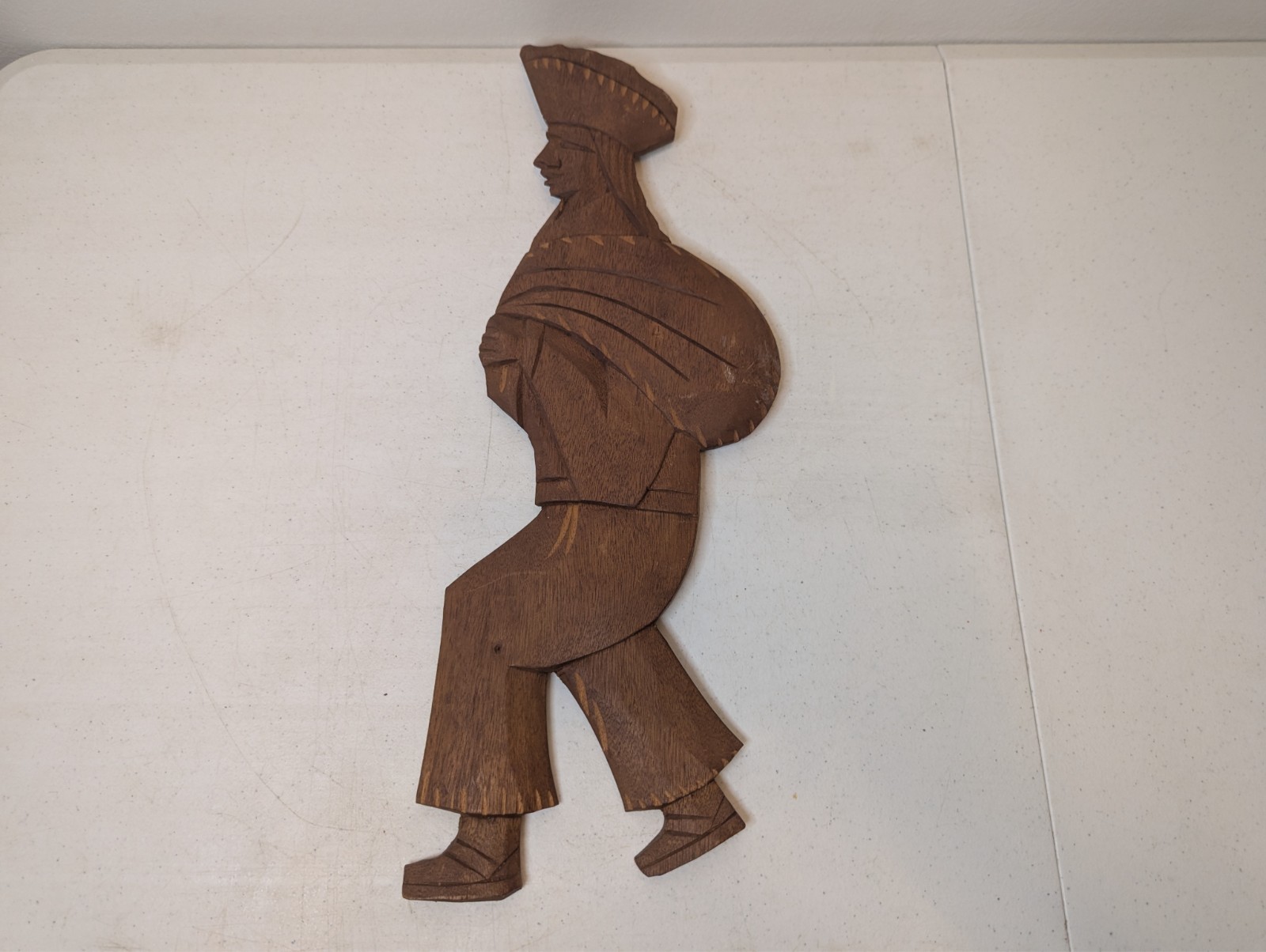 Wood Carving - Man Carrying Wares to Market Wall Hanging - Peru 18.5"