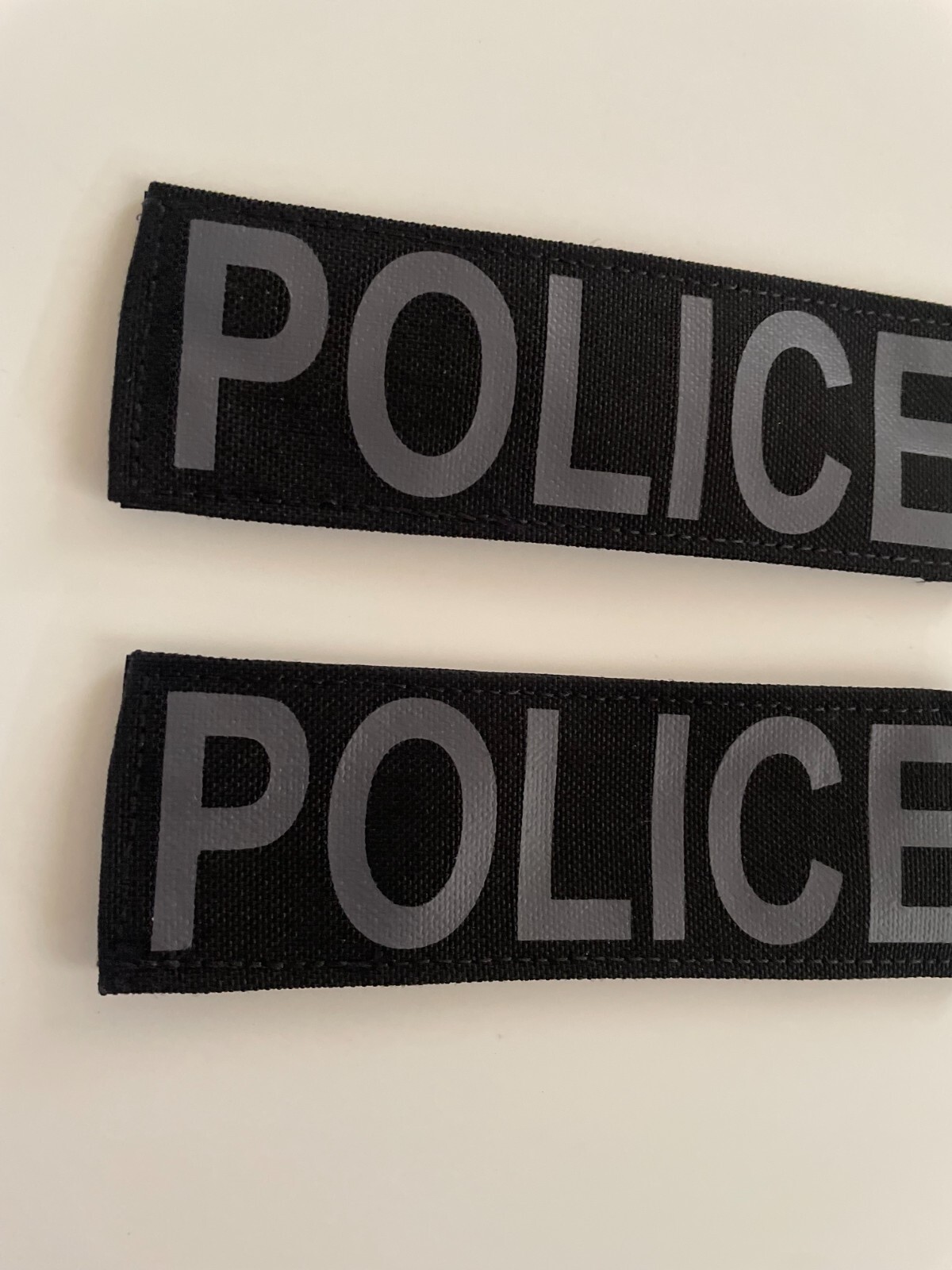 POLICE Patch Black Cordura GrayLettering 2 piece Hook Back 6X2 Silk Screen