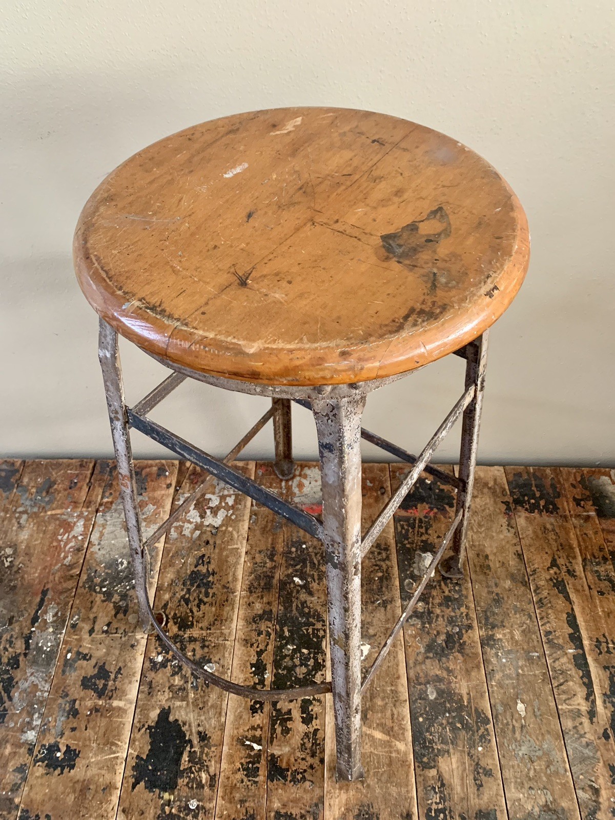 Vintage Industrial Drafting Machinist Factory Stool w/ Foot Rest