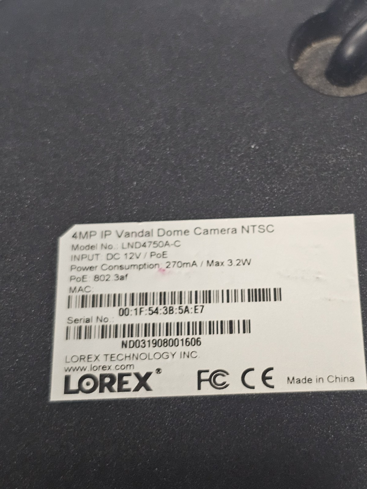 LOREX LND4750A-C KIT WITH CAT 5 W CABLE NO BRACKET CAMERA ONLY