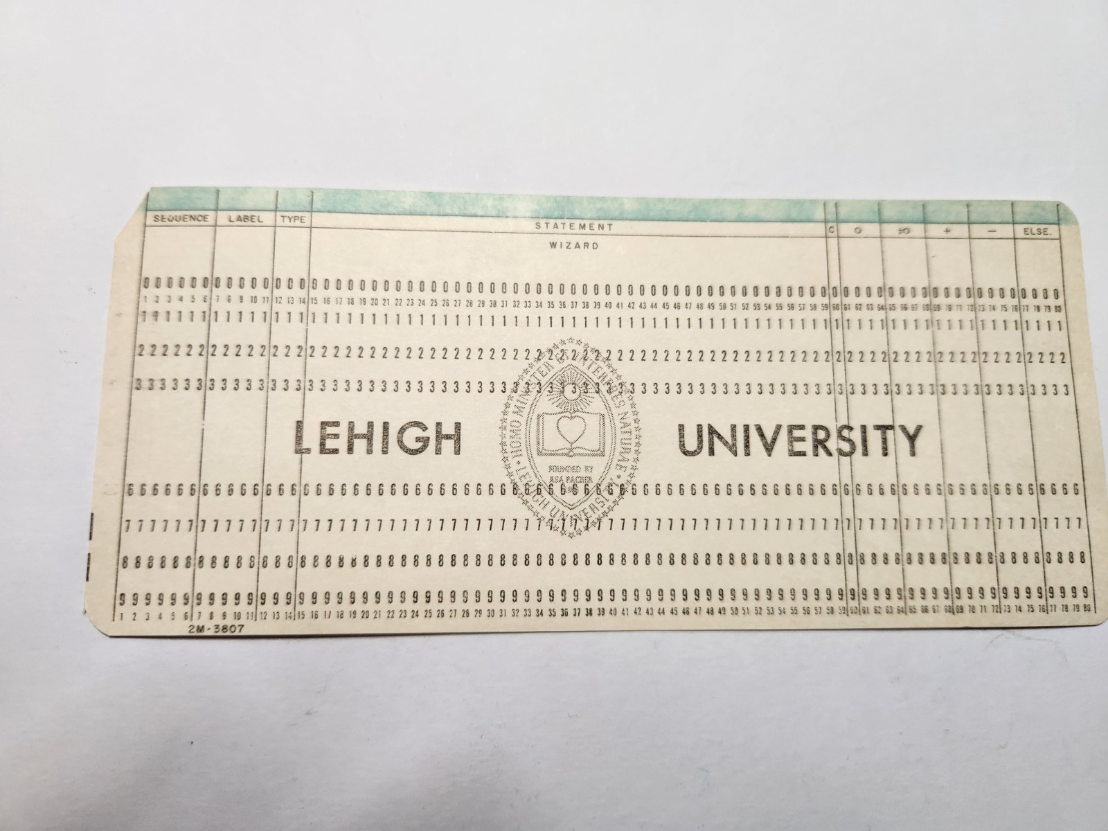 Lehigh University Punch Card circa 1970's UNUSED with Lehigh Seal