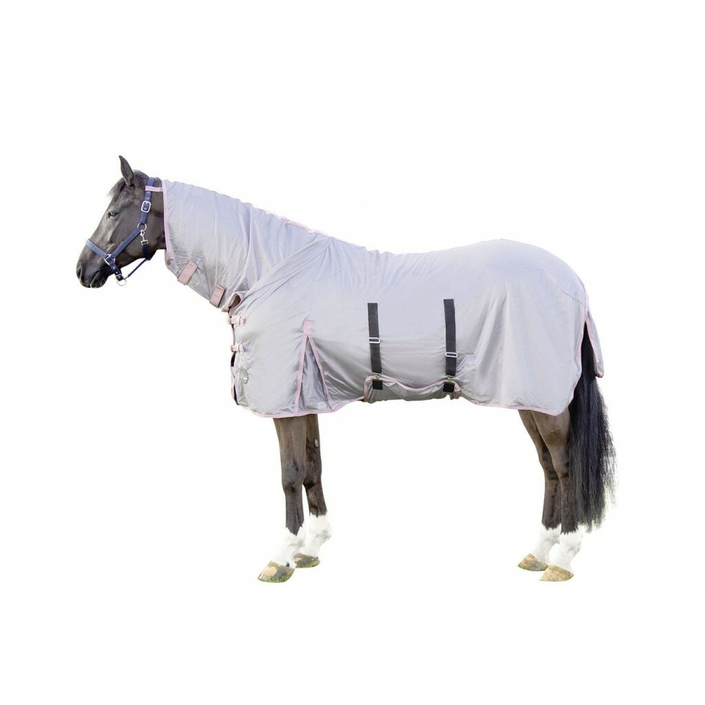 HKM Rip Proof Fly Sheet with Neck - Grey w/LIght Pink Trim