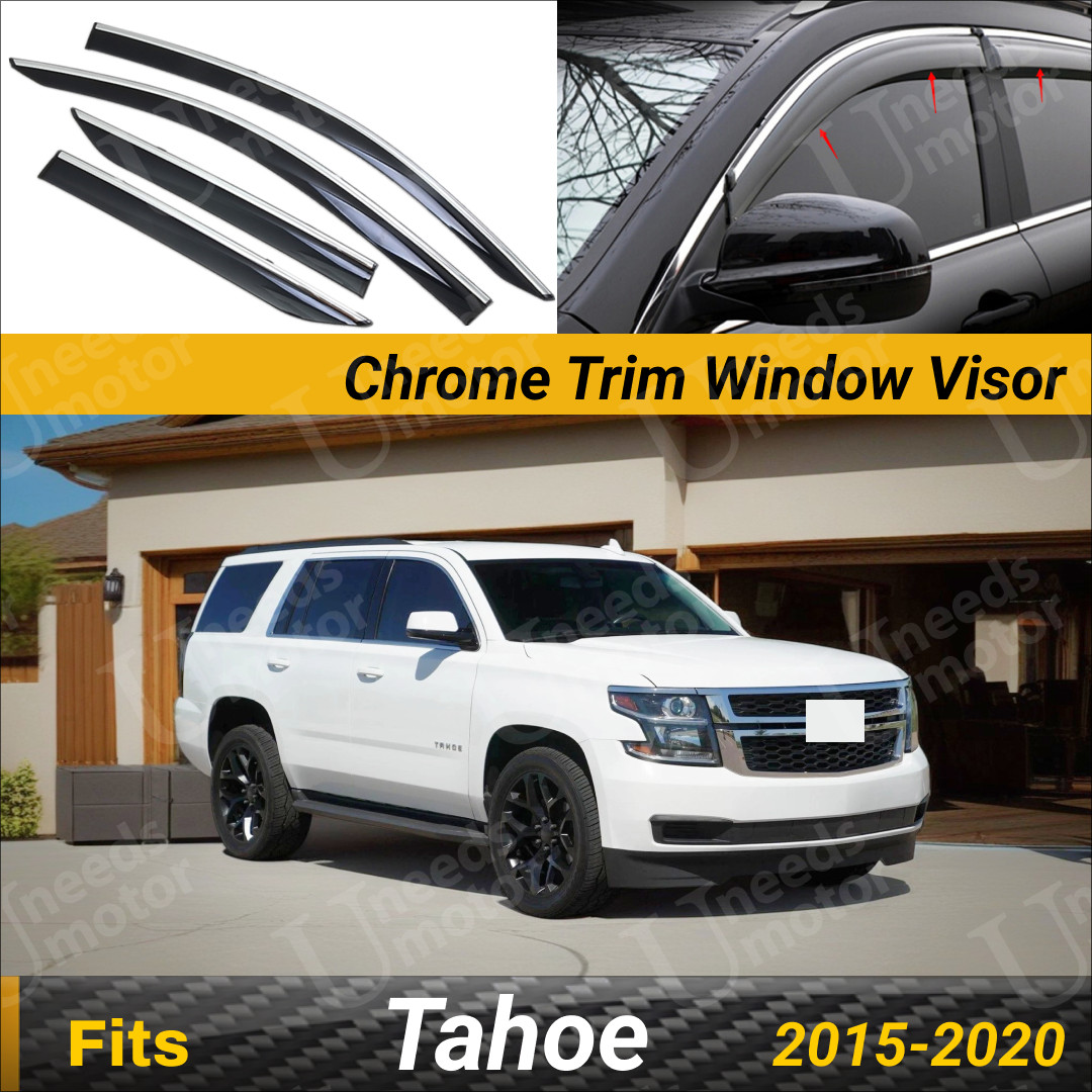 Window Rain Visors Snow Guards Deflectors Chrome Trim Fits Chevrolet Tahoe 15-20