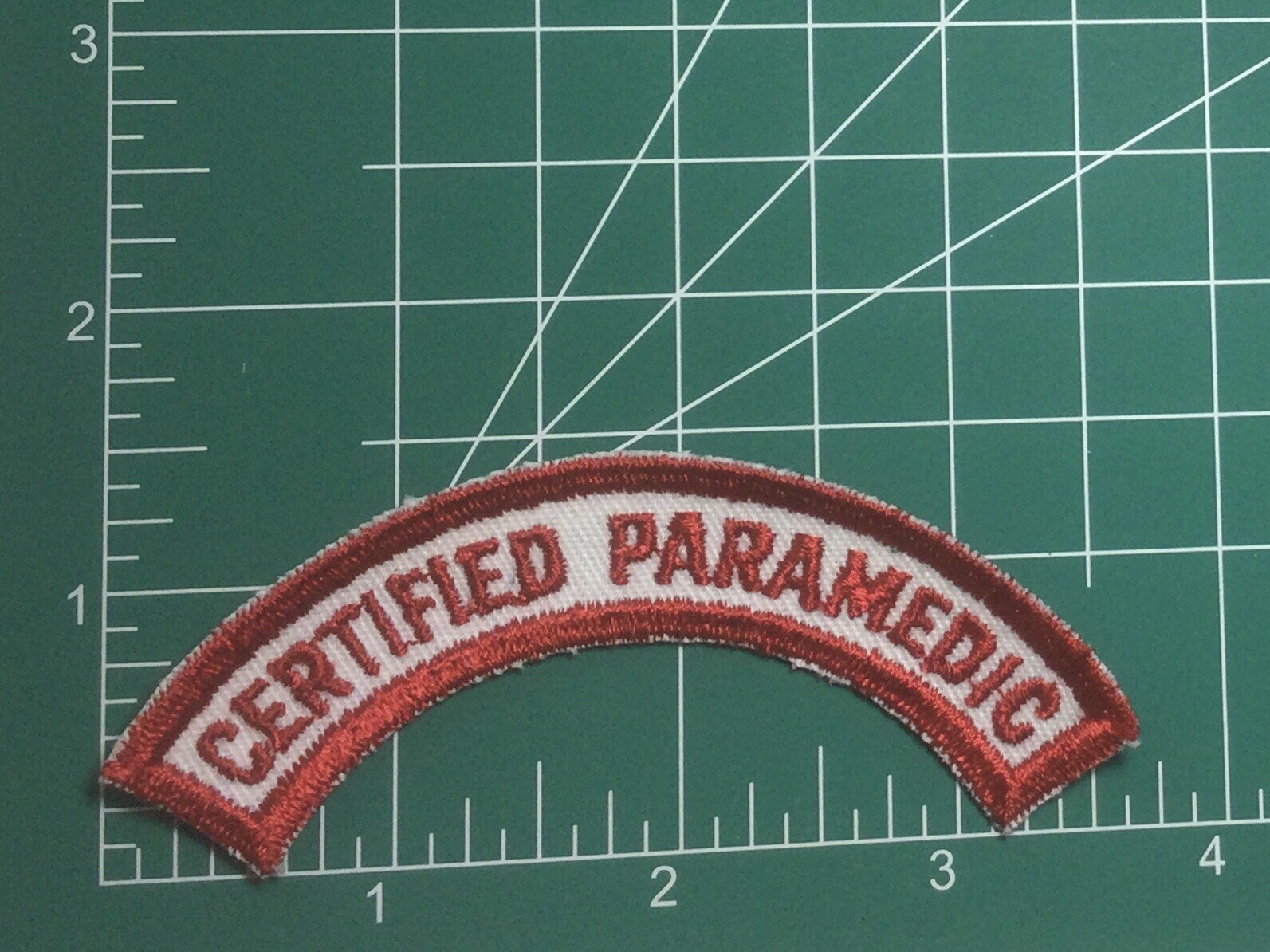 (2) "CERTIFIED PARAMEDIC" Upper Rocker Patch RED on WHITE Twill NOS