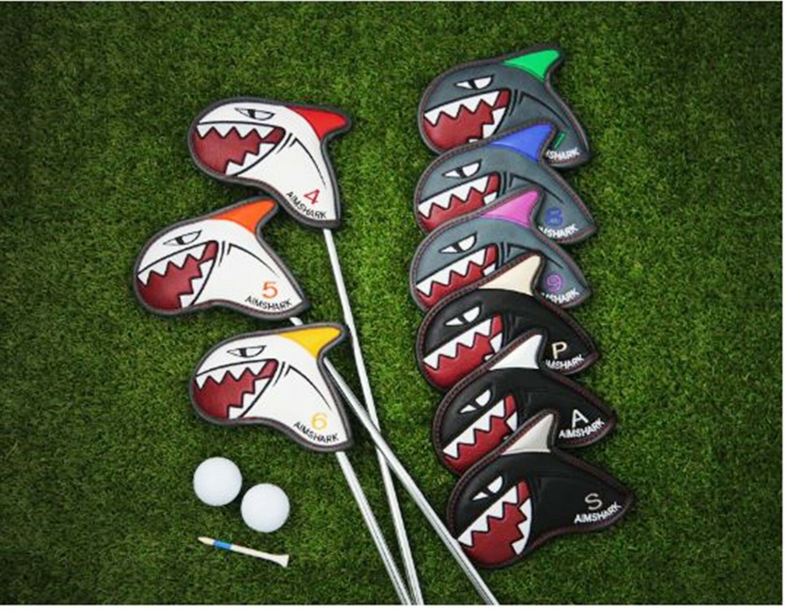 AIMSHARK Golf Club Iron Head Cover 9ea Magnetic Attachment - Gray/Black/White