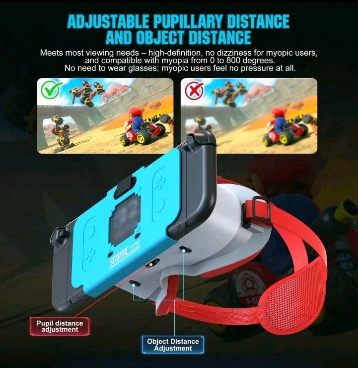 STARTRC GAMES VR Headset for Nintendo Switch 2 Adjustable Lenses White and Blue