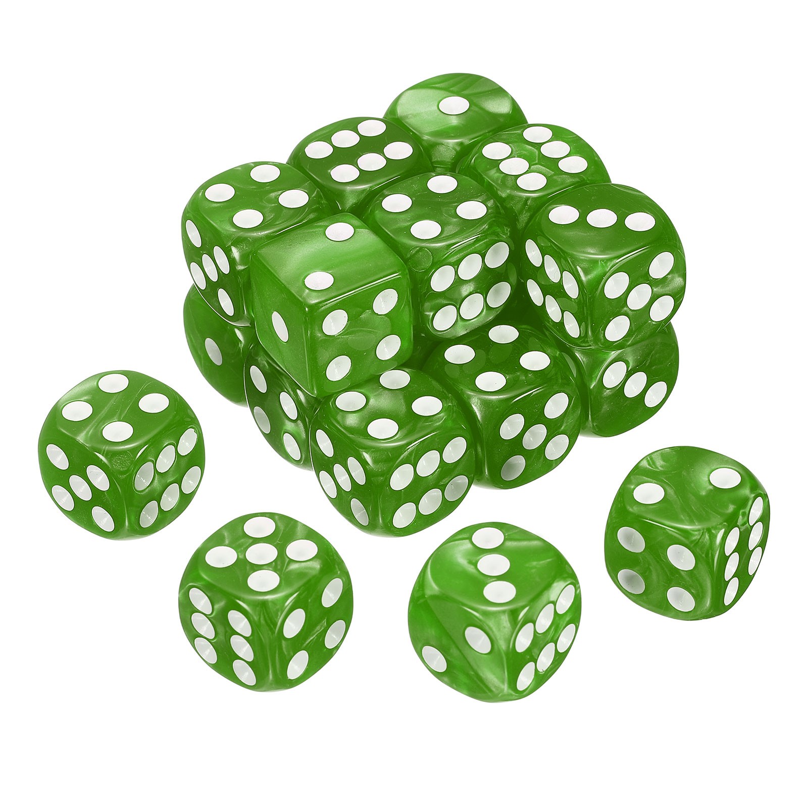 24Pcs 6 Sided Colored Standard Dice, Acrylic D6 Pearl Pattern Dice, Green