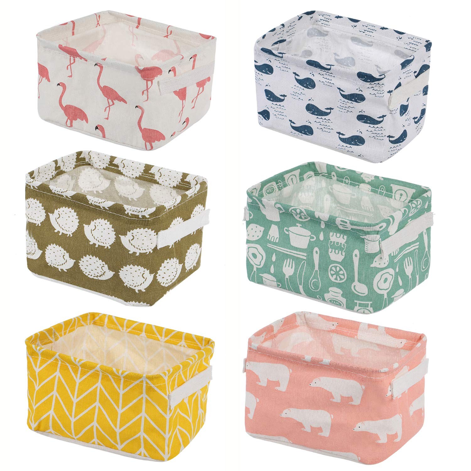 Foldable Storage Basket - Set of 6 Small Collapsible Canvas Containers Organi...