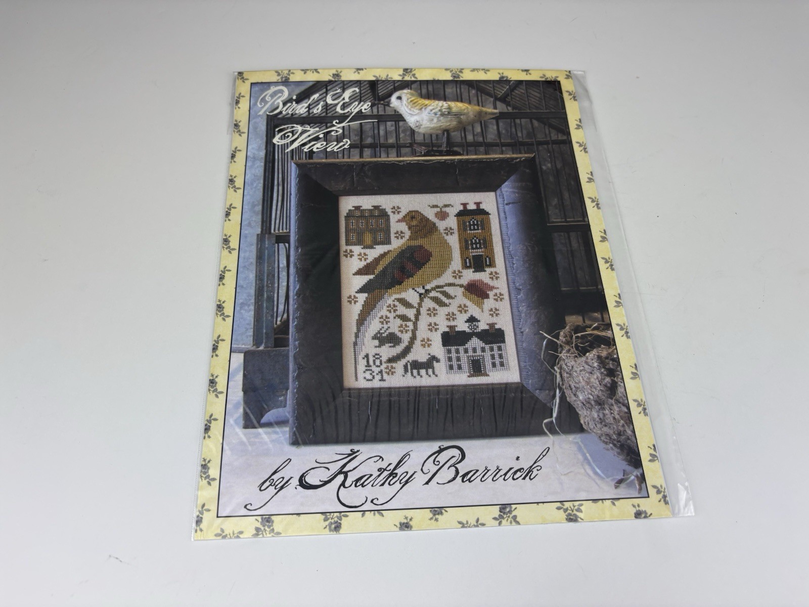 Kathy Barrick Bird’s Eye View Cross Stitch Pattern Primitive Sampler 2S
