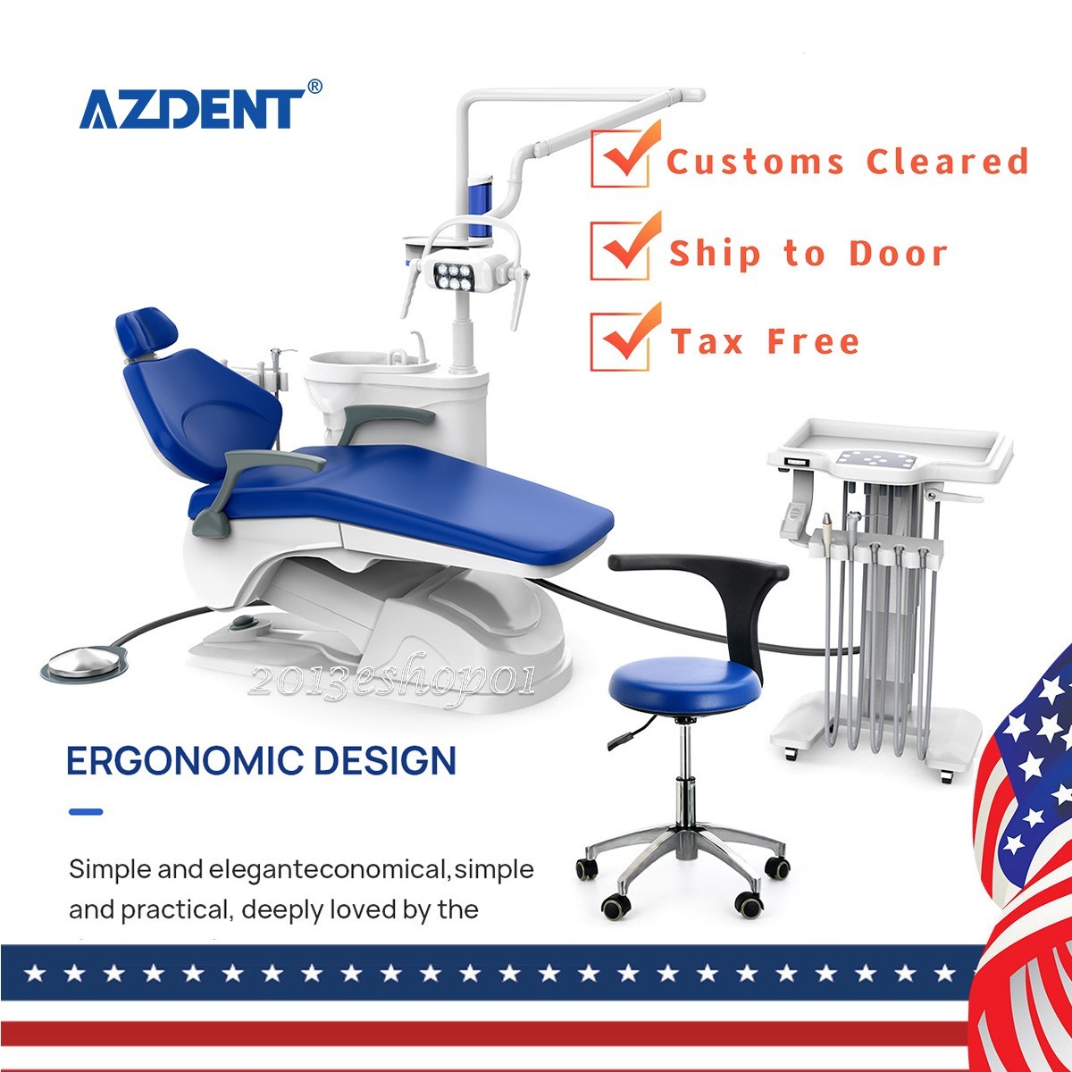USA Dental Chair Unit Computer Control Built-in Scaler Stool Liftable Trolley
