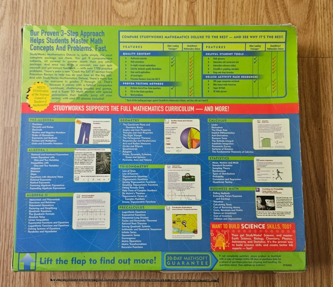 StudyWorks Mathematics Deluxe PC CD-ROM Complete Box Workbook 3D Glasses
