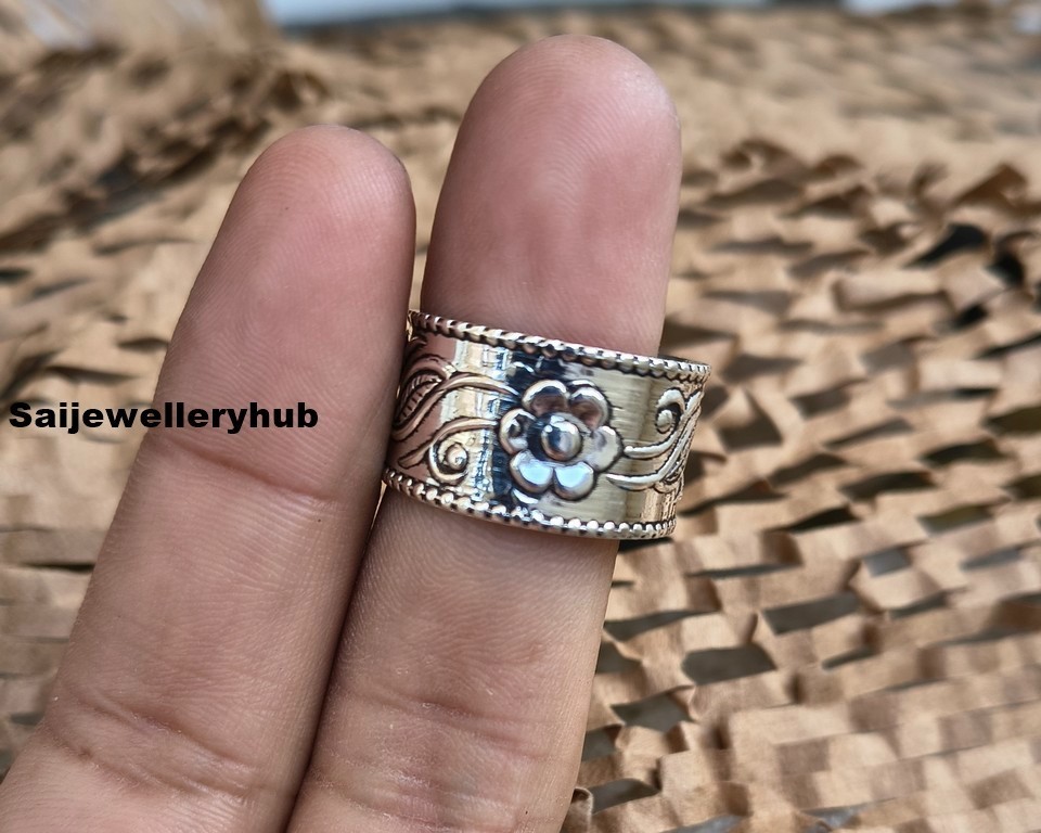 925 Sterling Silver Thumb Ring Handmade Flower Statement Band All Size SR815