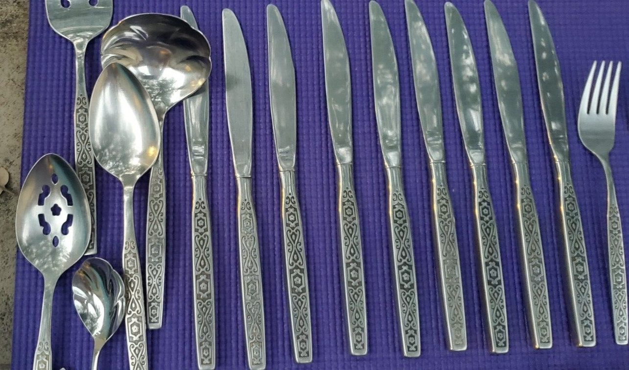 41 pcs Mid century modern flatware in the Spanish Mood pattern Oneida Stainless