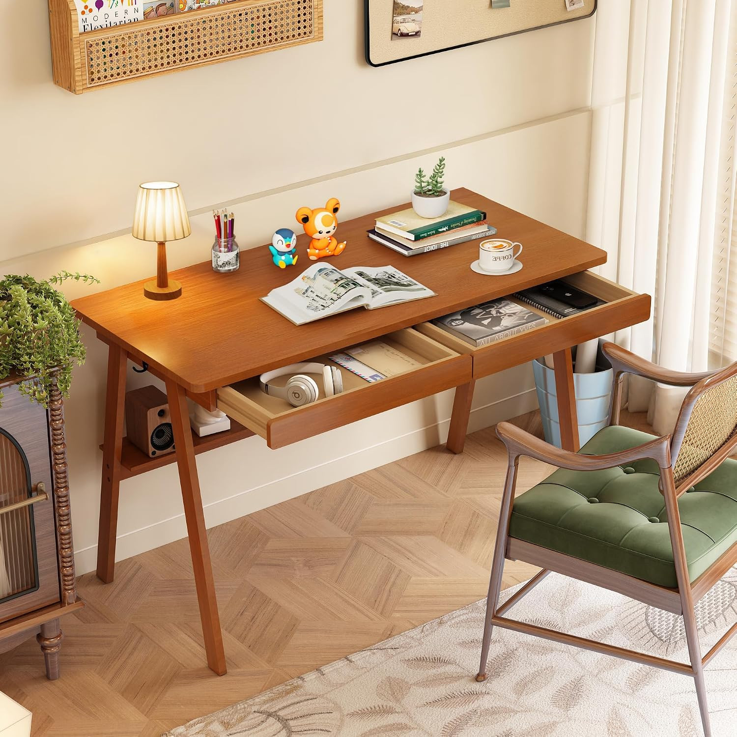 100% Solid Wood Writing Desk - 47.2" Mid Century Modern Desk, Home Office Desks