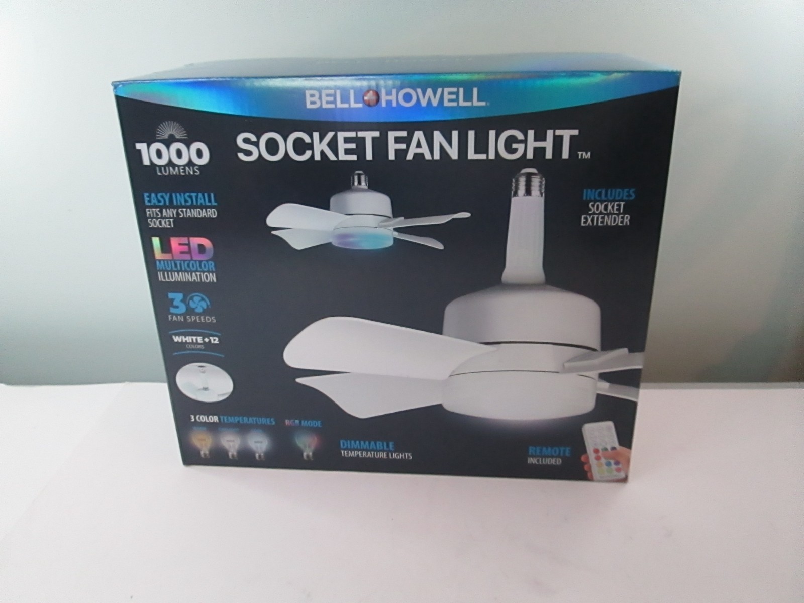 Bell + Howell 15.7in Indoor White Ceiling Fan w/ Remote RGB CCT LED Light Socket