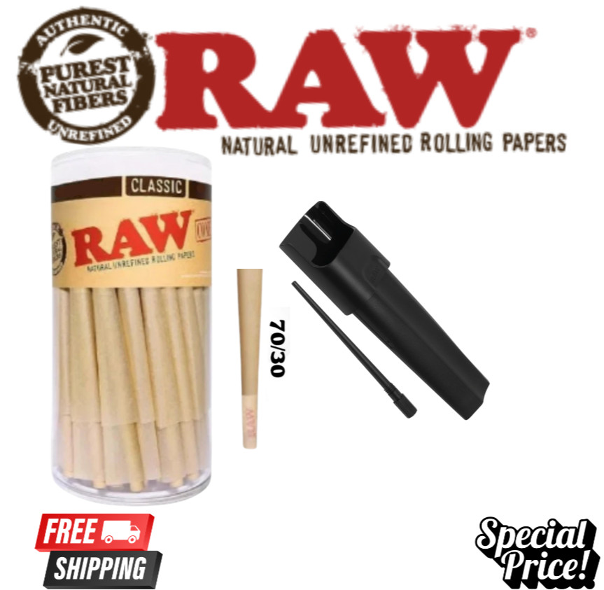 RAW Cones Single Size 70/30 Dogwalker 102ct W/ Raw Double Shot Cone Loader