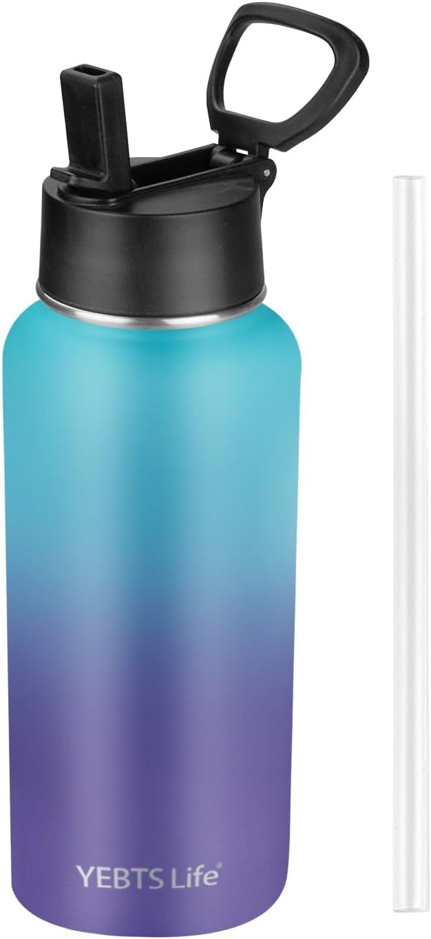 Insulated Water Bottle With Straw, 32 oz Vacuum Insulated Stainless Steel Sports