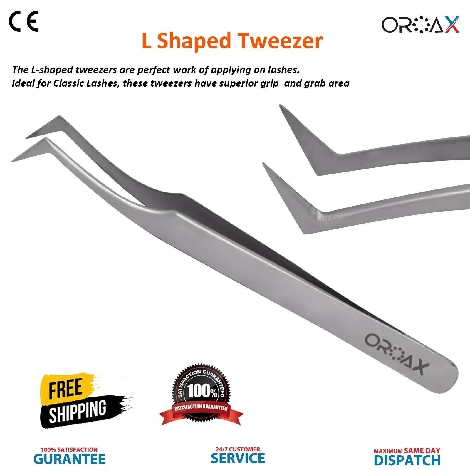 L-Shaped Eyelash Extension Tweezers for Fake Classic Lashes Stainless Steel USA