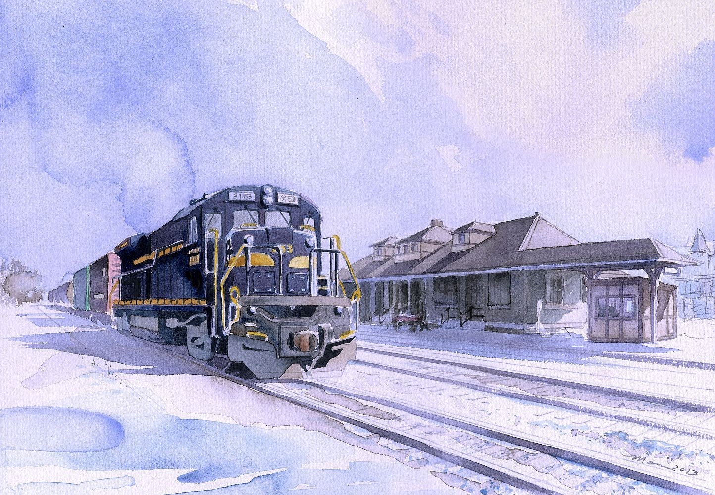 East Penn Railroad GE Locomotive Quakertown Station Pennsylvania Art Notecard