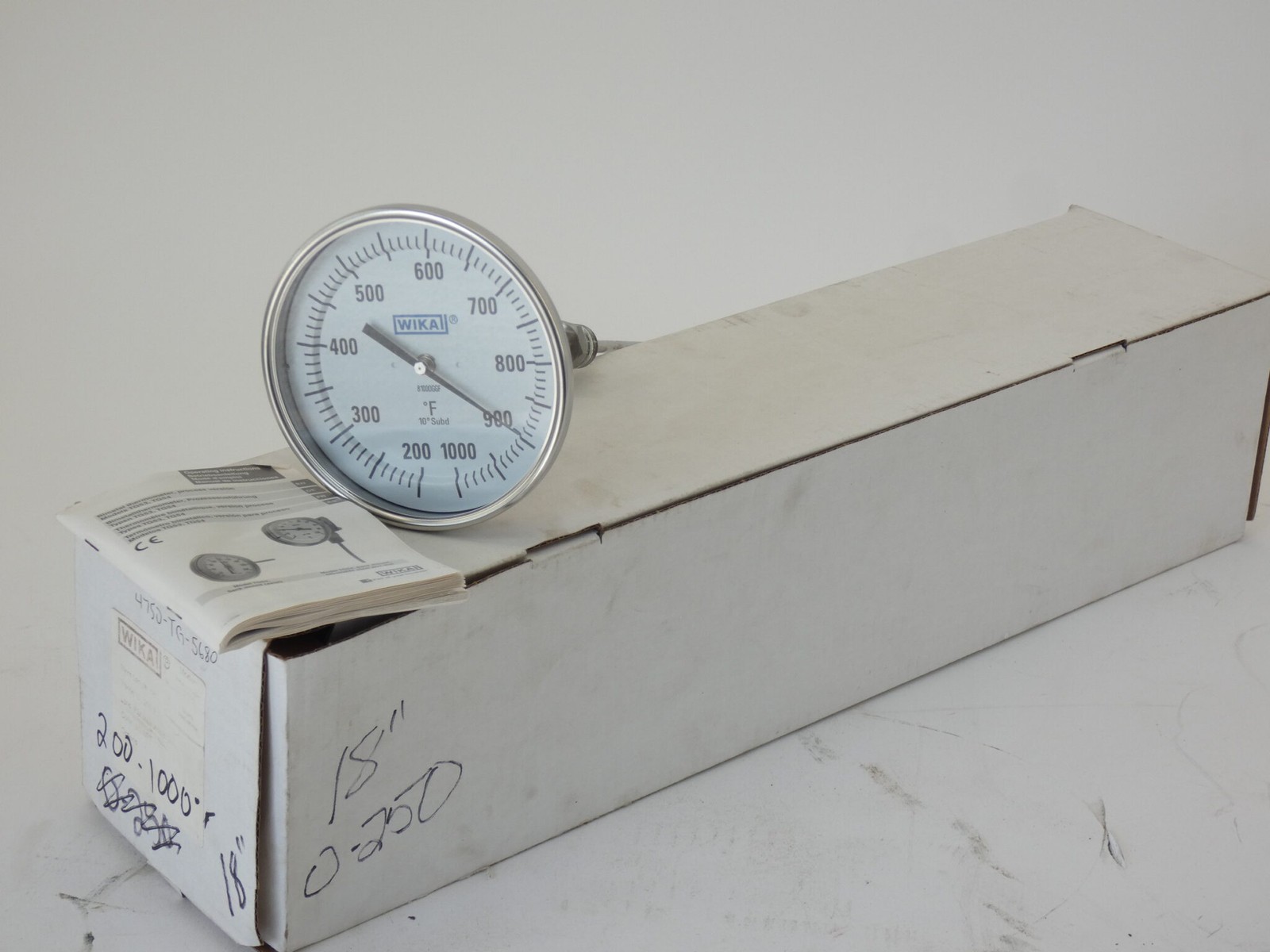 WIKA TG53 5" Thermometer 200-1000 °F 18" Stem Length 1/2" NPT Back Connection...