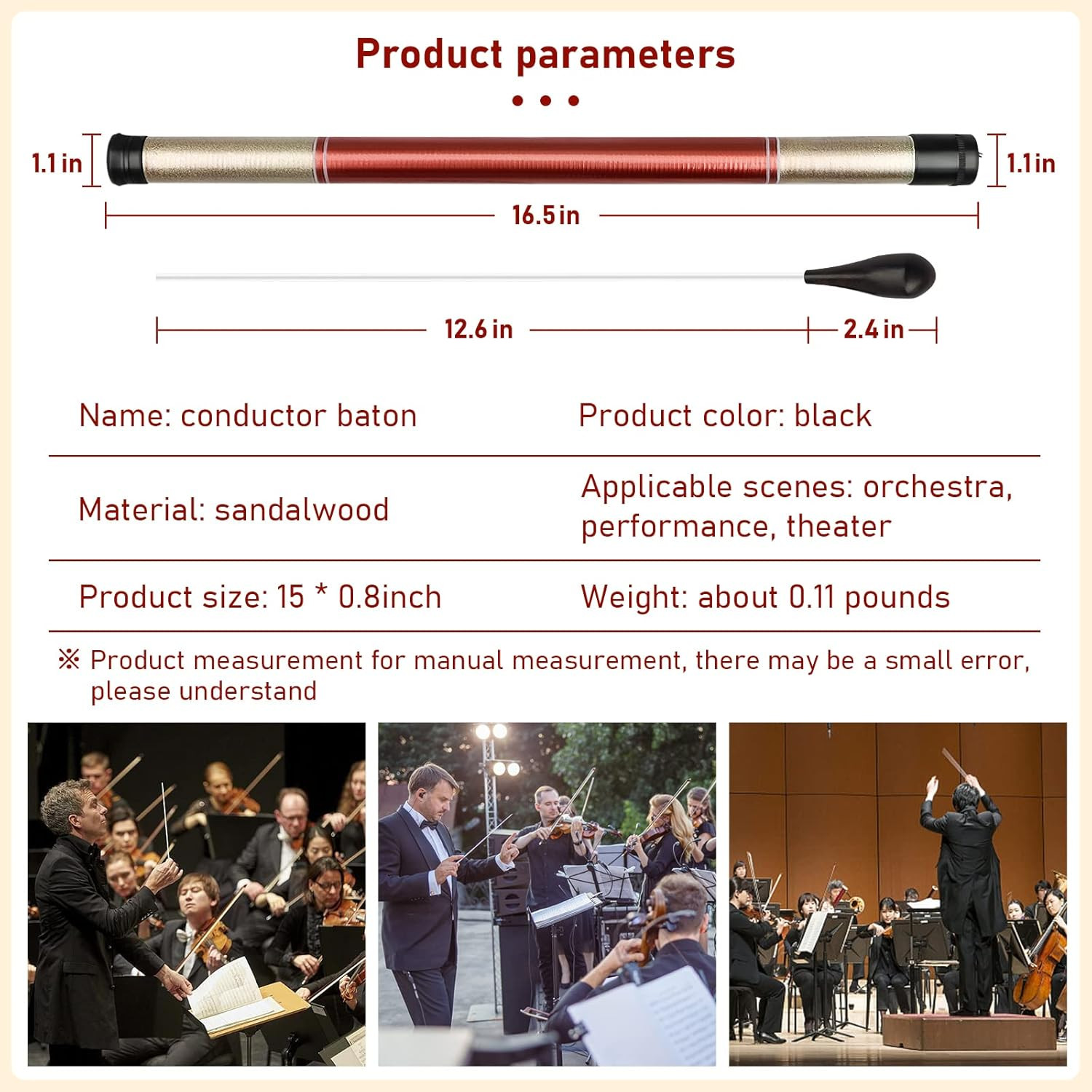 Professional Conductor Baton with Ebony Handle and Storage Cylinder