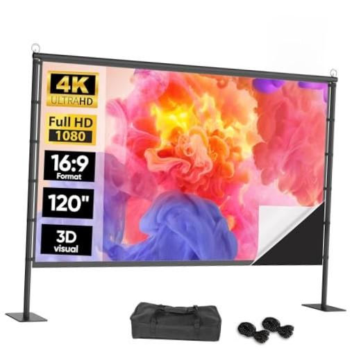 120 Inch Outdoor Projector Screen with Stand, Black Backing Opaque | 120-inch