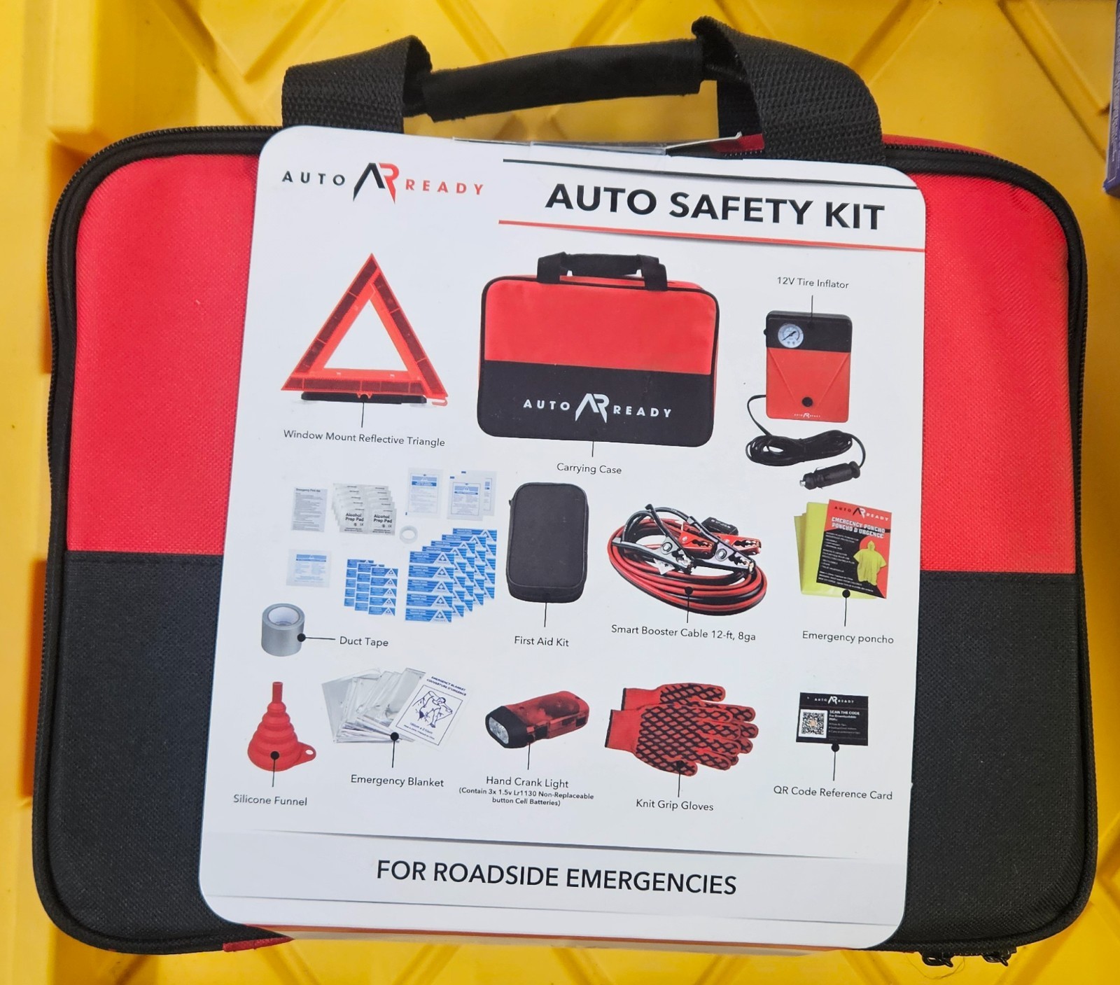 Auto Ready Auto Safety 68 Kit w/ Compressor, First Aid Kit, Jumper Cables,