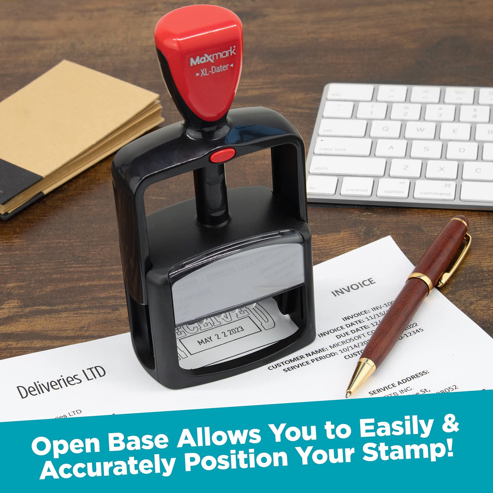 MaxMark Heavy Duty Style 3 Date Stamp Paid Self Inking Red Ink Office