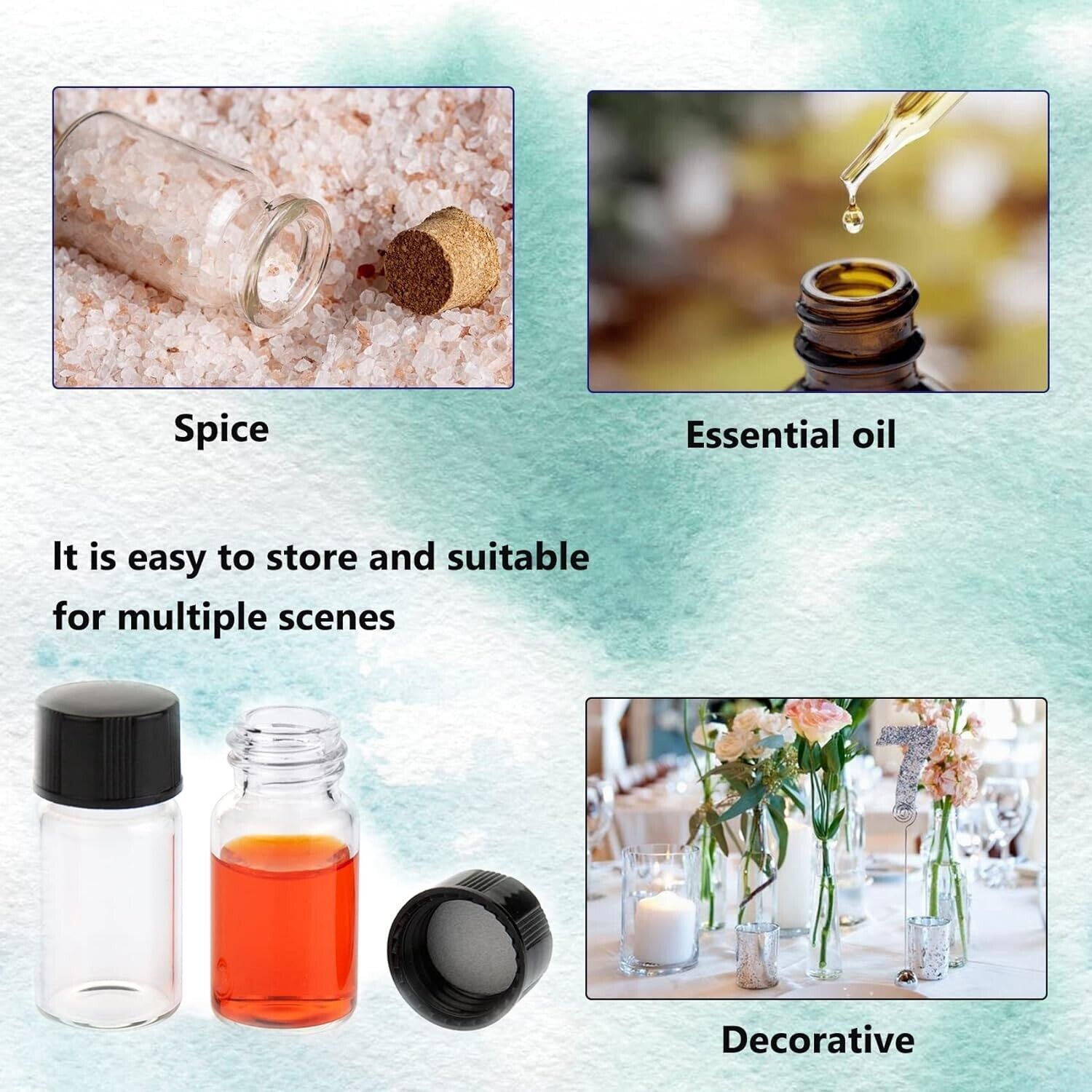50pcs 3ml Mini Small Clear Glass Bottles Empty Sample Vials Jars with Screw Caps