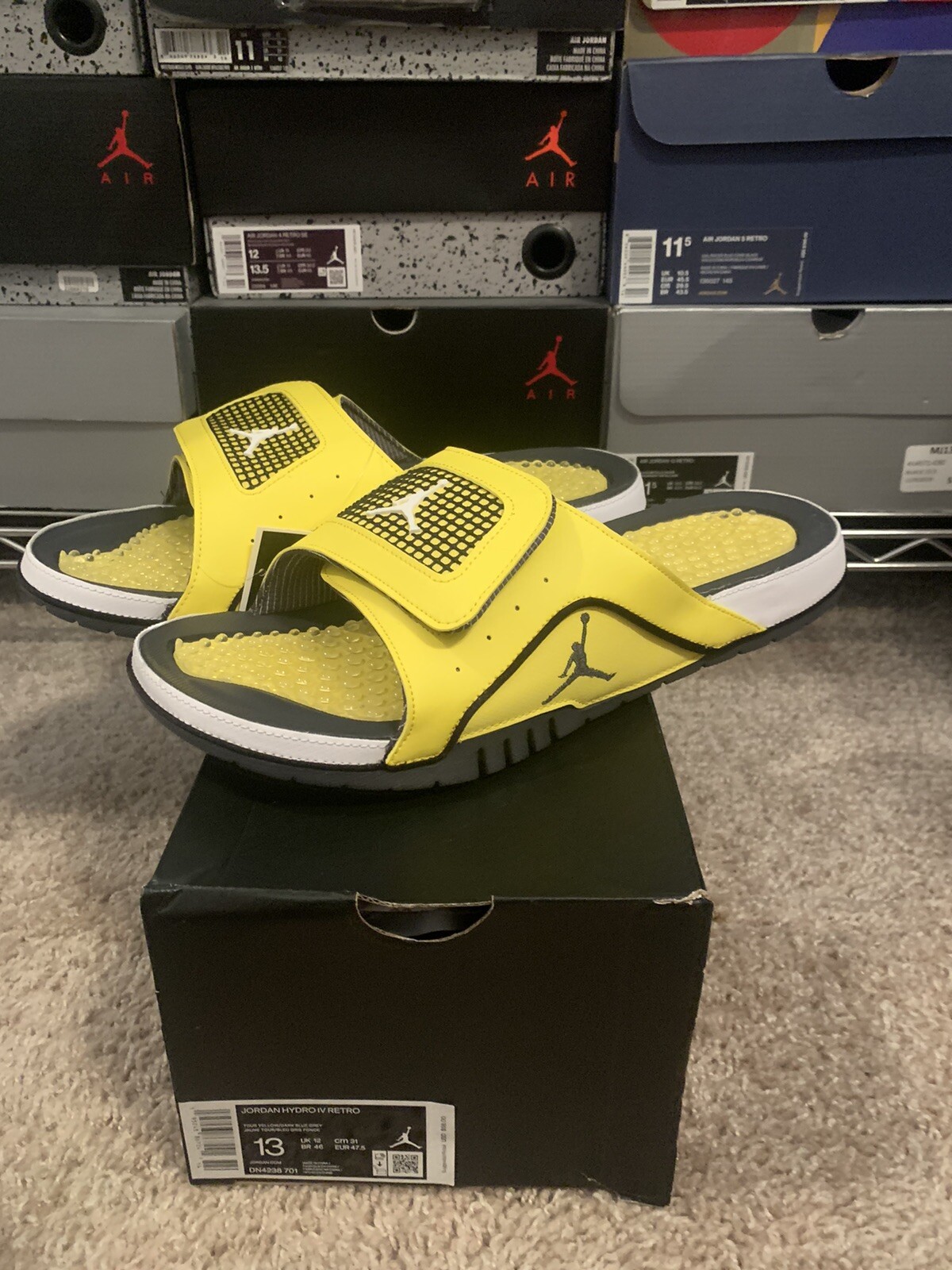Nike Jordan Hydro 4 Retro size 13 Lightning Yellow Black Sandals DN4238701