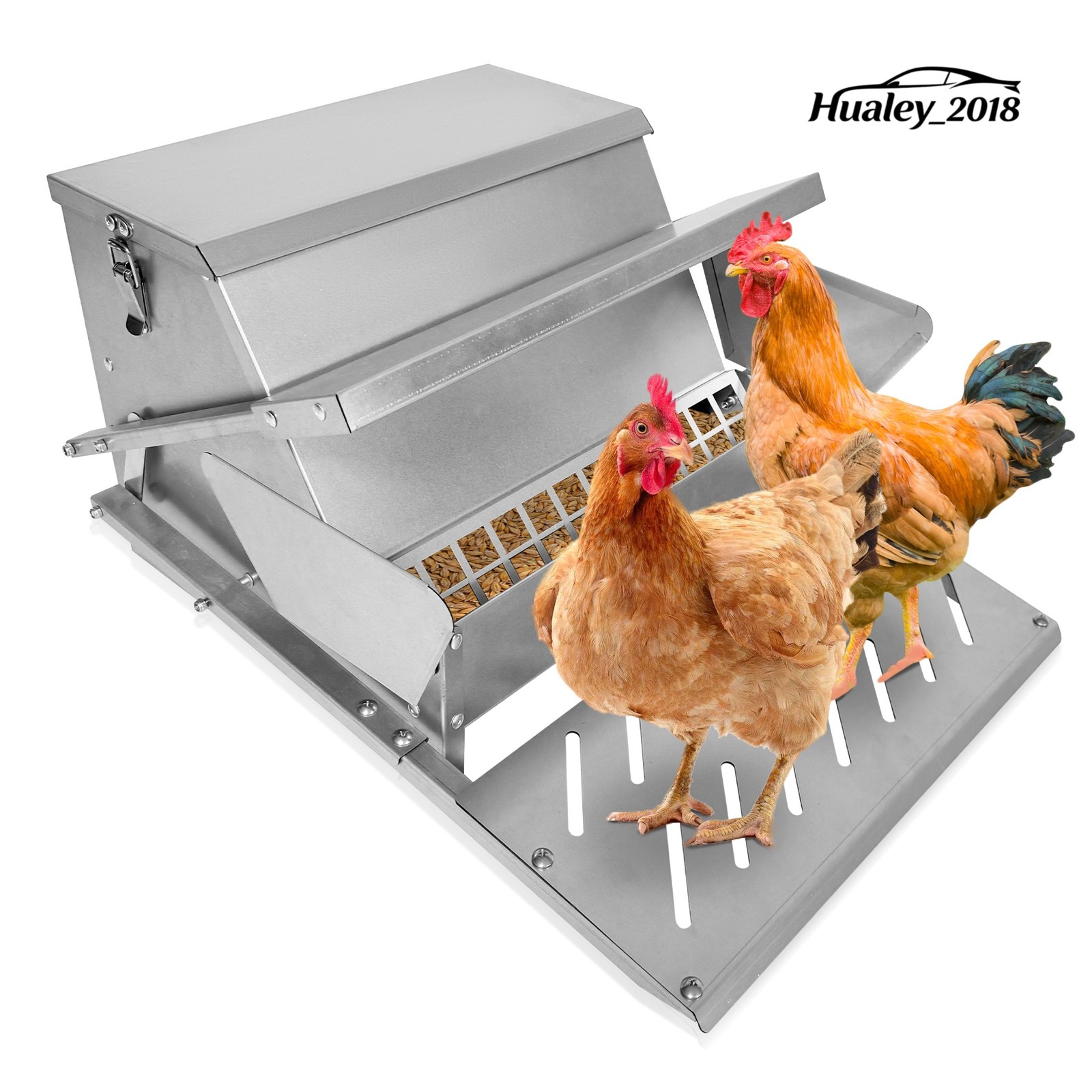 Galvanized Steel Poultry Feeder, Automatic Weatherproof Chicken Feeder 20lb