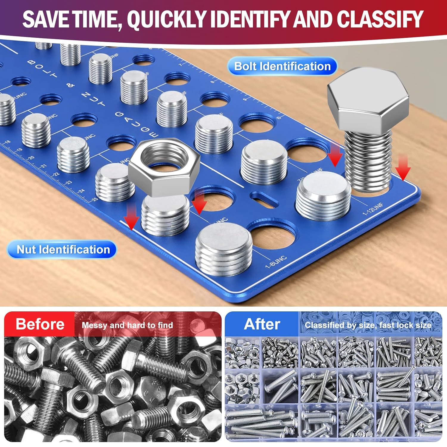 76Pcs Thread Checker, Upgrade Nut and Bolt Thread Checker 34 Standard and 26 Met