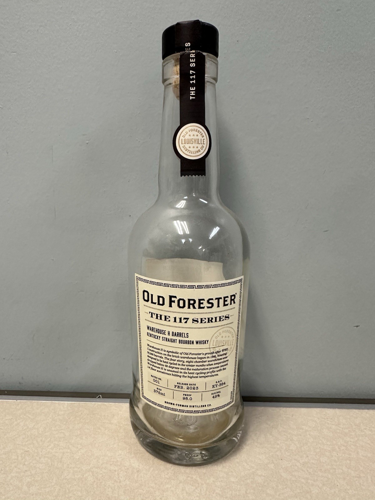 Old Forester The 117 Series - 375 ml empty bottle February 2023 98 Proof KY-354