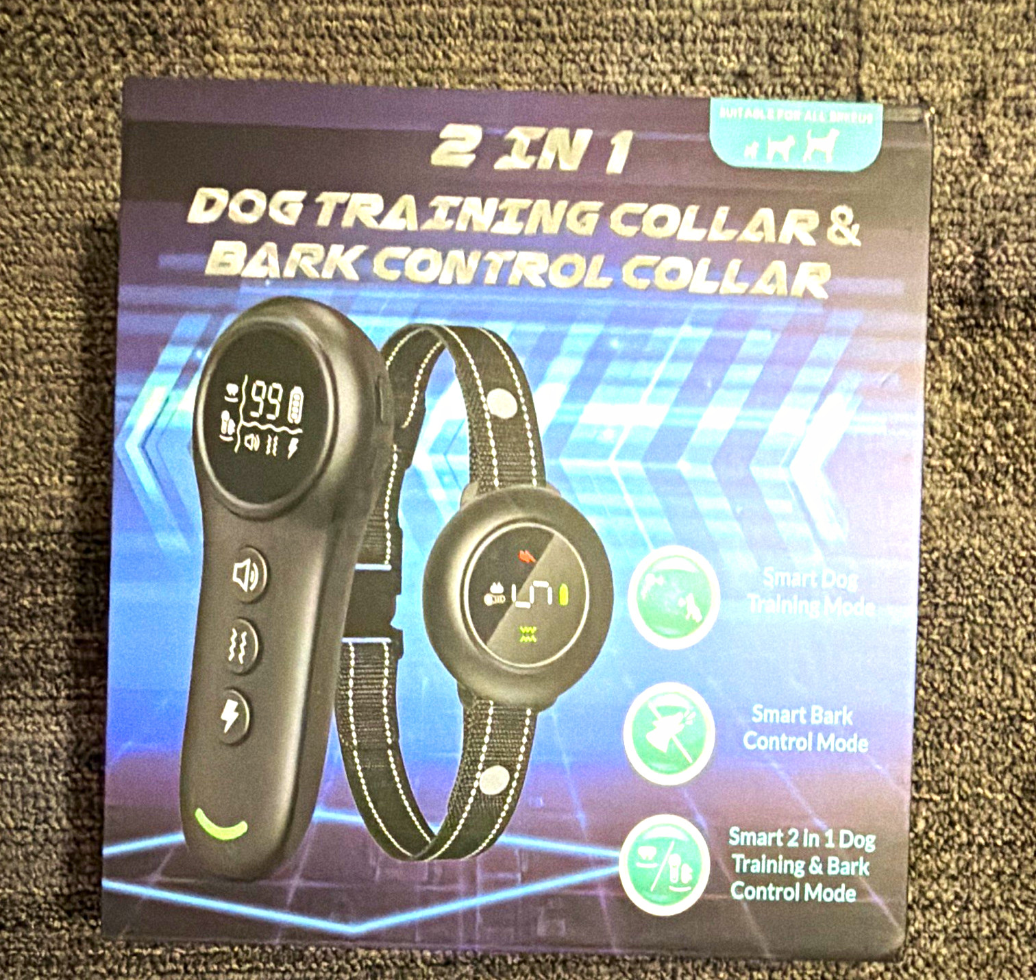 2-in-1 Dog Training & Bark Control Collar, Waterproof, Static/Shock & Vibration