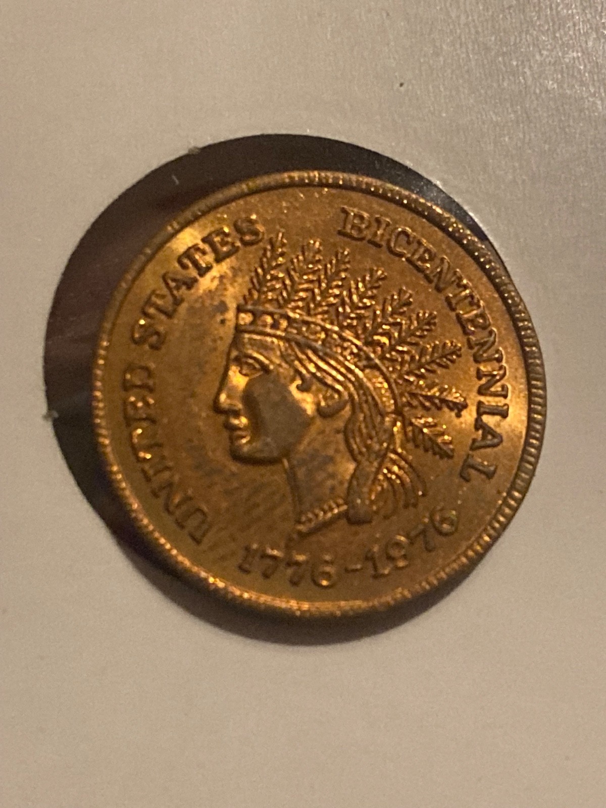 1776 -1976 Bicentennial Indian Head Intolerable Acts 20 MM Copper