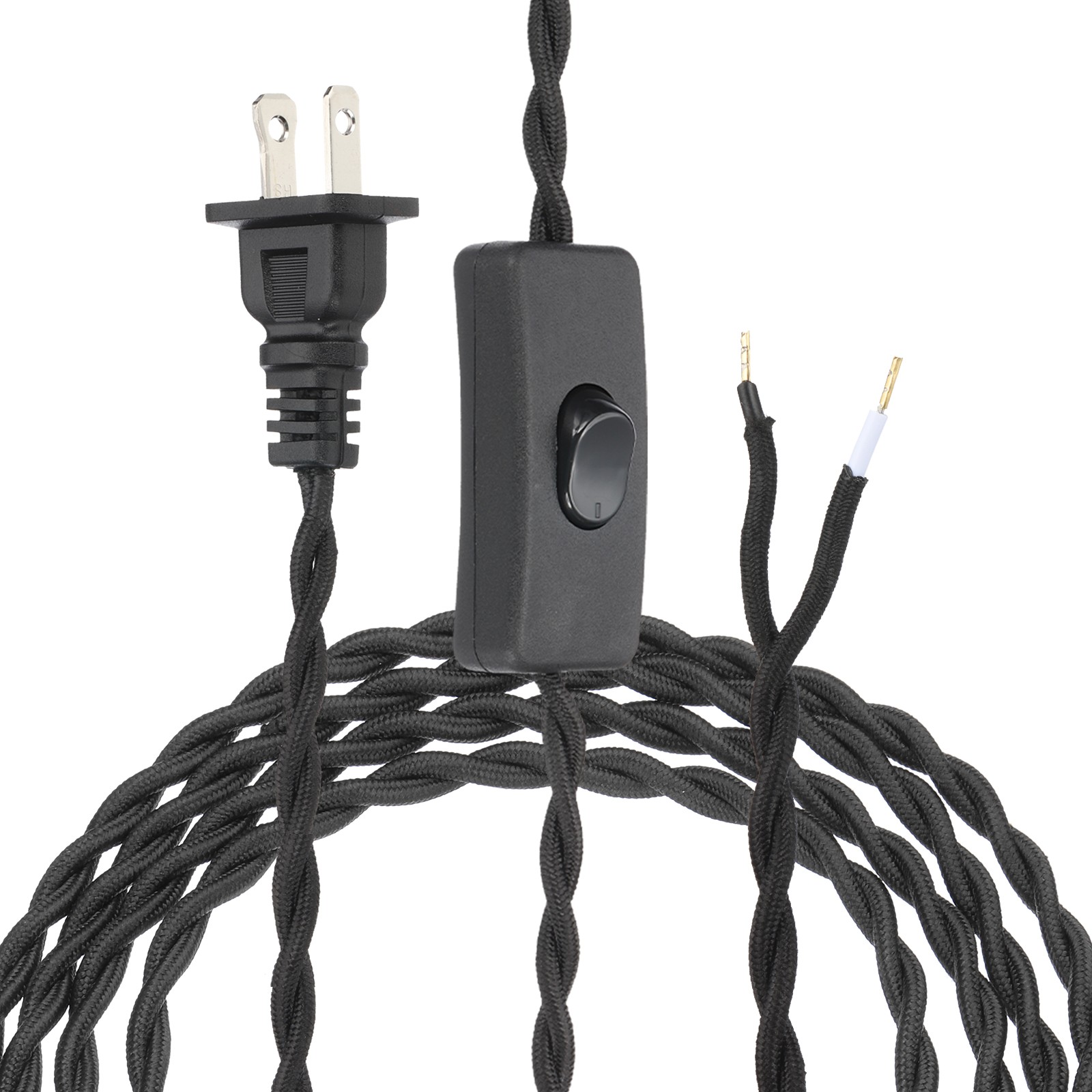 8Ft 18/2 Twisted Cloth Lamp Cord with Button and Plug Black