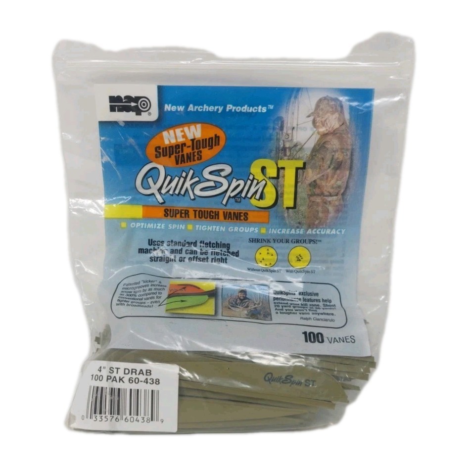 100 Pack NAP Quik Spin ST 4" Super Tough Arrow Vanes: Drab OD Green 60-438