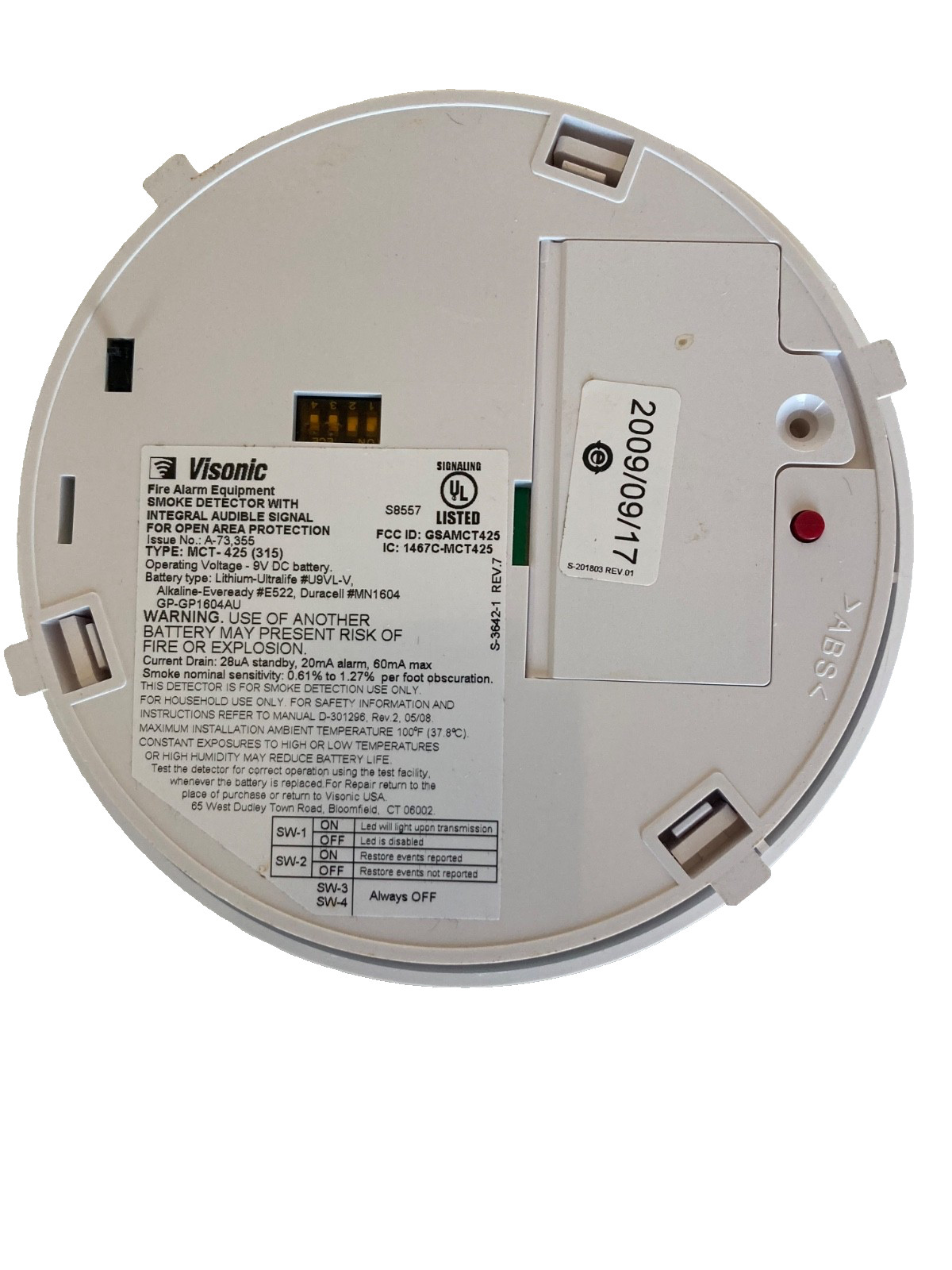 Visonic MCT-425 Wireless Smoke Detector Used - Tested Good