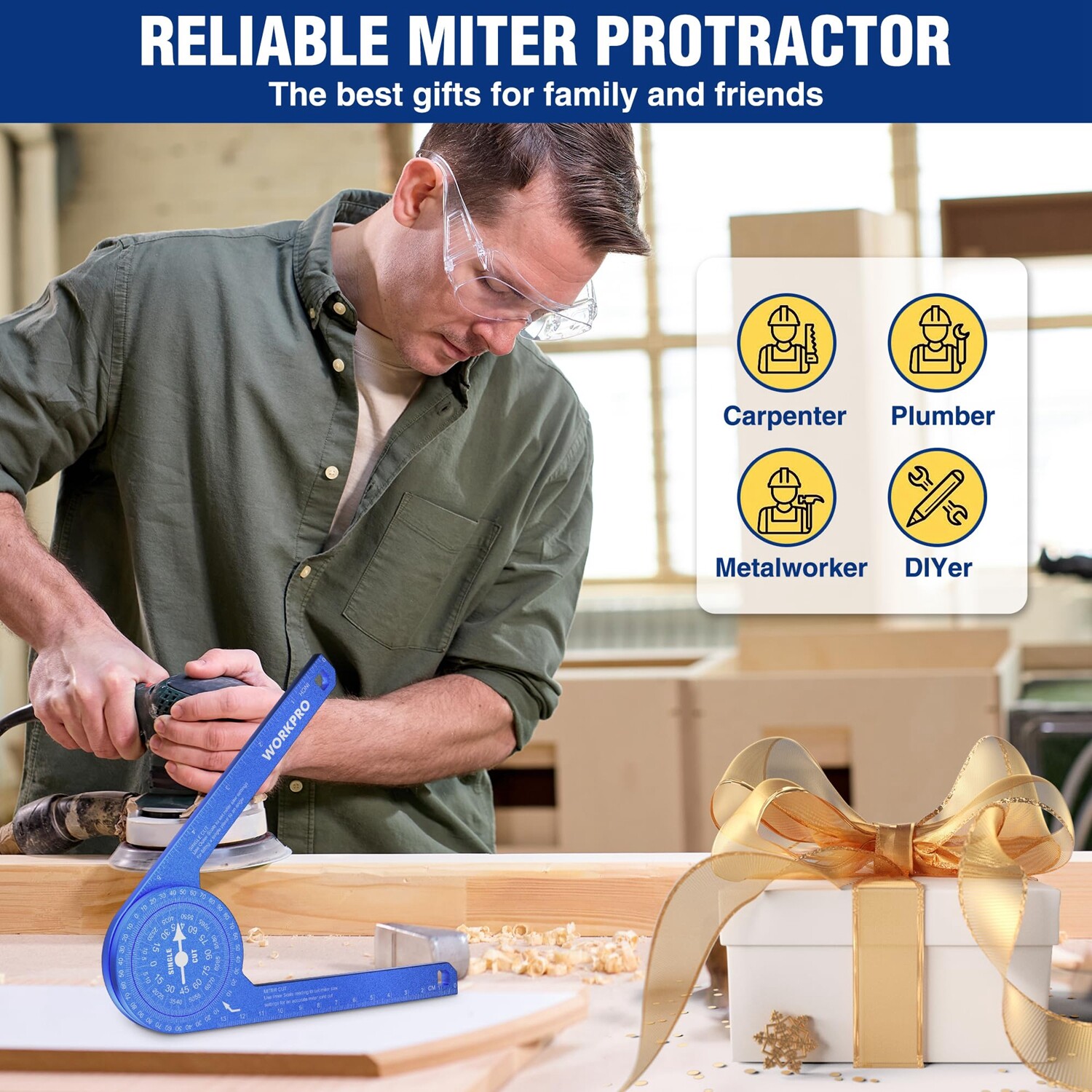 WORKPRO Miter Saw Protractor 7.3-in Angle Finder Featuring Laser Engraved Scales