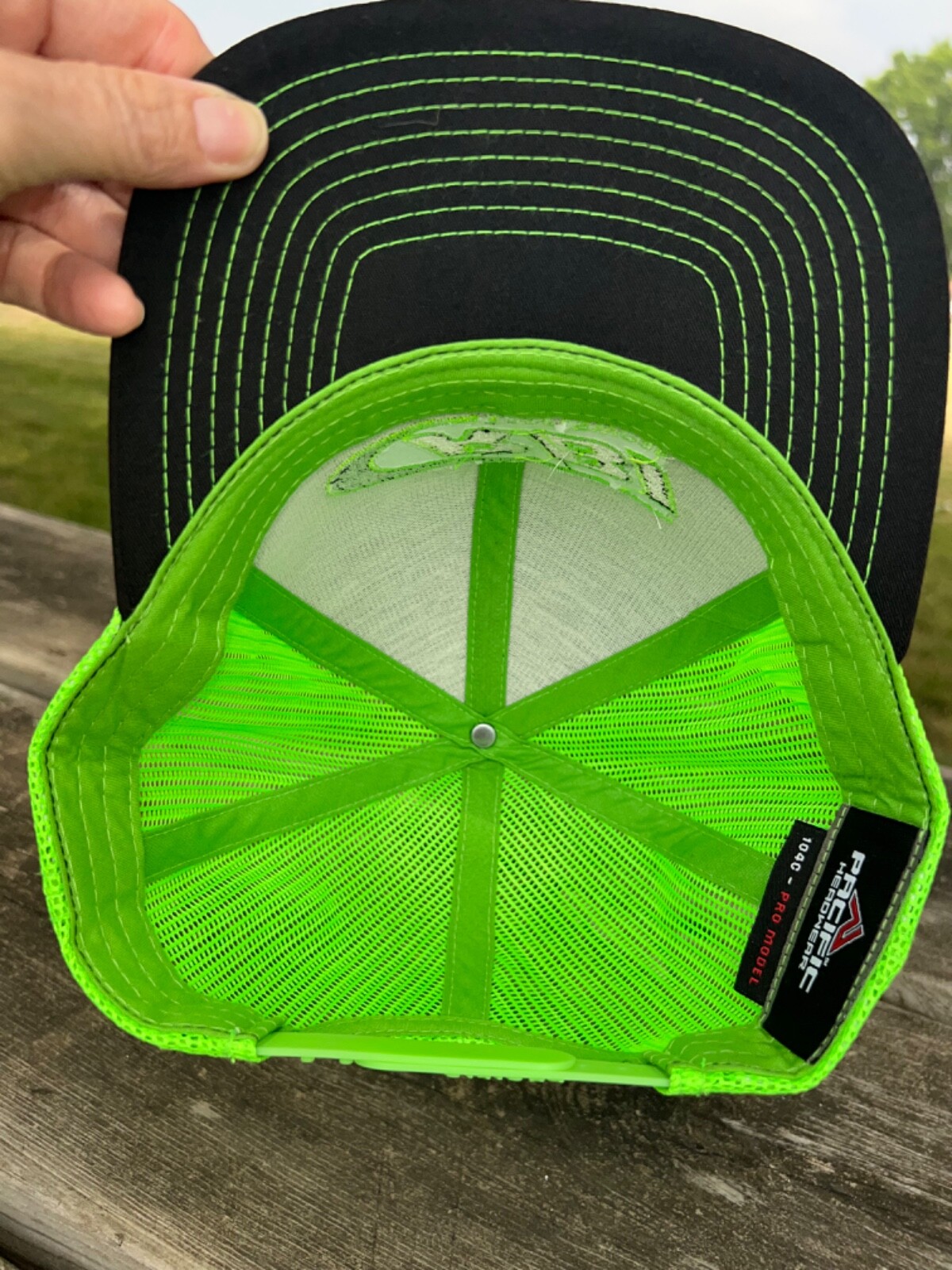 RBI Lime Green Black Trucker Hat Hat Cap Snapback Pacific Brand EUC