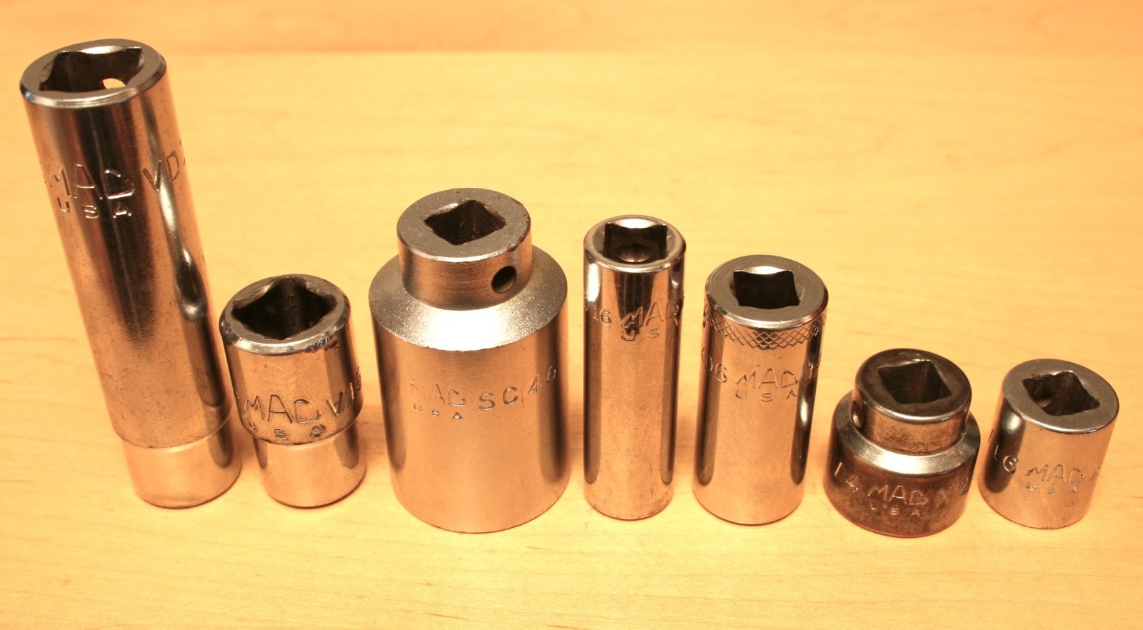 Lot Of Assorted MAC 1/2" & 1/4" Drive Sockets In Good Working Condition